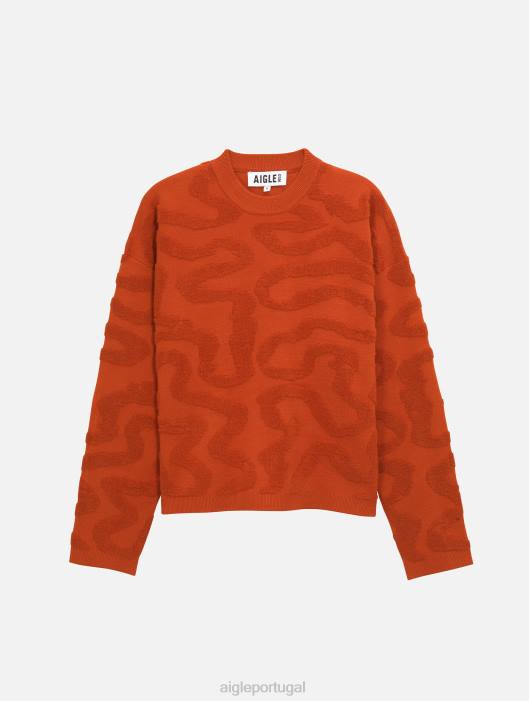 Aigle mulheres suéter gola redonda com jacquard vermiculado goji roupas D4DF532