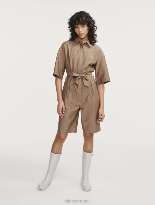 Aigle mulheres macacão bermuda manga curta capuccino roupas D4DF459