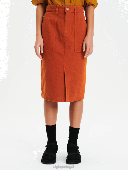 Aigle mulheres saia mid longa com corte reto marrom dourado roupas D4DF674