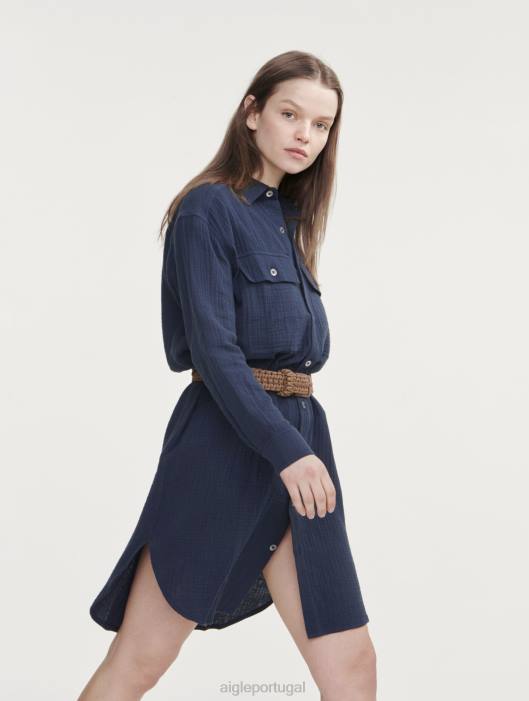 Aigle mulheres vestido camisa de gaze de algodão Império roupas D4DF445
