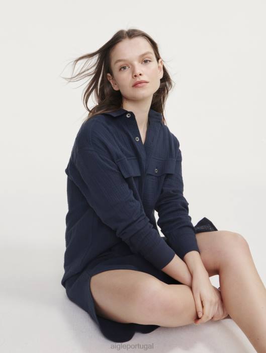 Aigle mulheres vestido camisa de gaze de algodão Império roupas D4DF445
