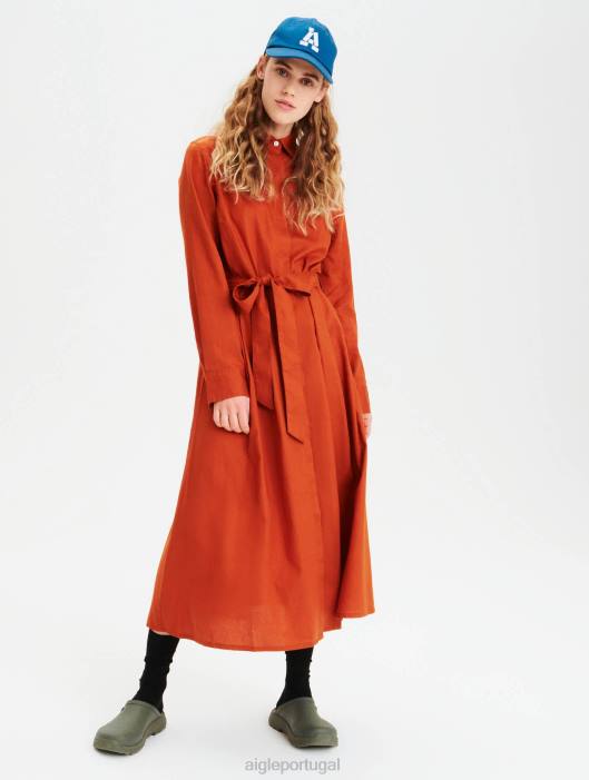 Aigle mulheres vestido maxi cintura curvada marrom dourado roupas D4DF690