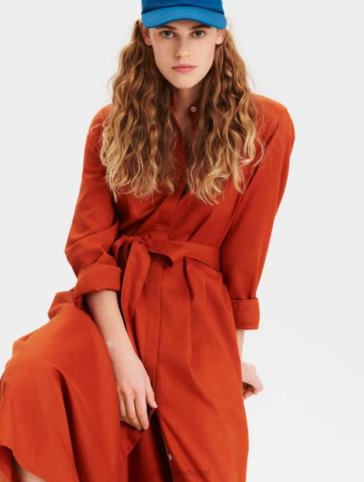 Aigle mulheres vestido maxi cintura curvada marrom dourado roupas D4DF690