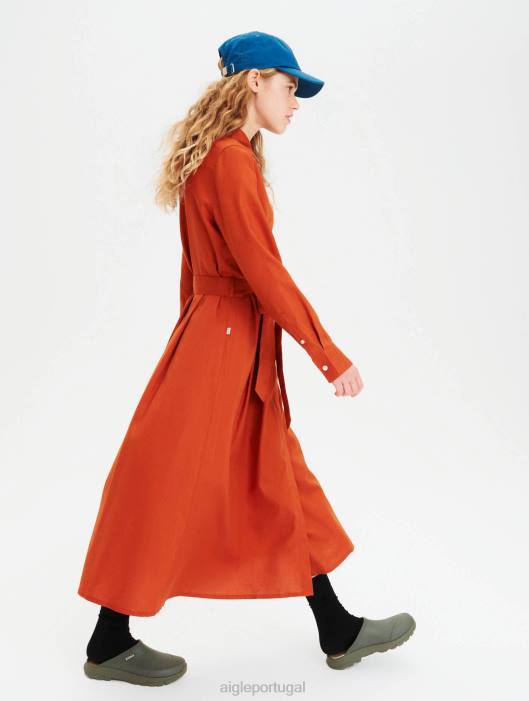 Aigle mulheres vestido maxi cintura curvada marrom dourado roupas D4DF690