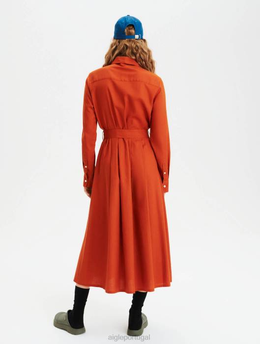 Aigle mulheres vestido maxi cintura curvada marrom dourado roupas D4DF690