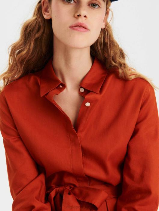 Aigle mulheres vestido maxi cintura curvada marrom dourado roupas D4DF690