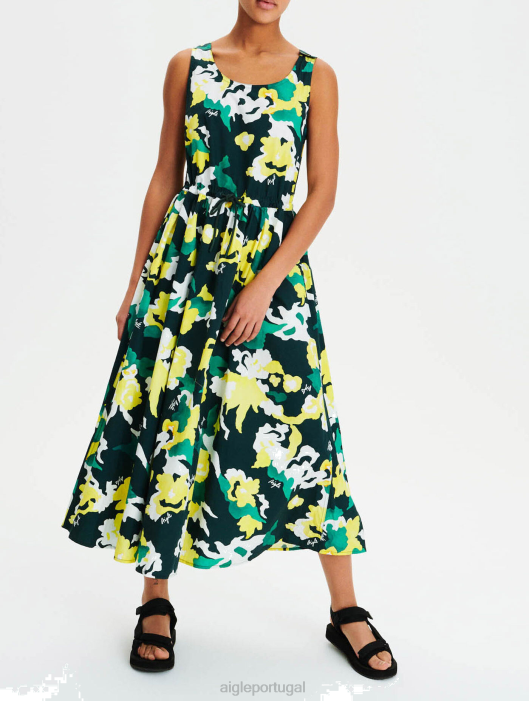 Aigle mulheres vestido maxi em algodão orgânico versão estampada PR Urbano roupas D4DF429