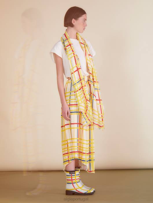 Aigle x Centre Pompidou mulheres saia plissada Mondrian roupas D4DF583