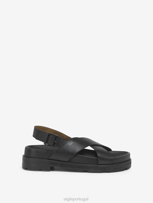 Aigle mulheres sandália de couro elegante preto sapato D4DF623