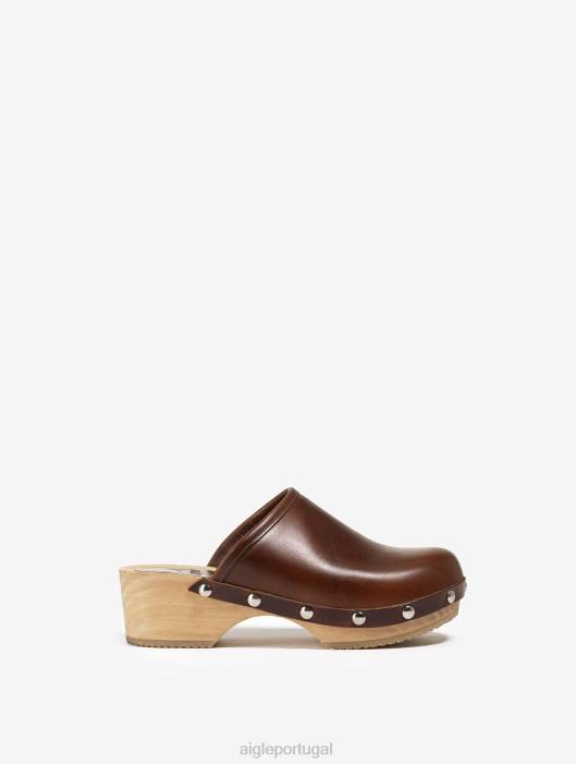 Aigle mulheres tamanco de couro e madeira bourbon sapato D4DF630